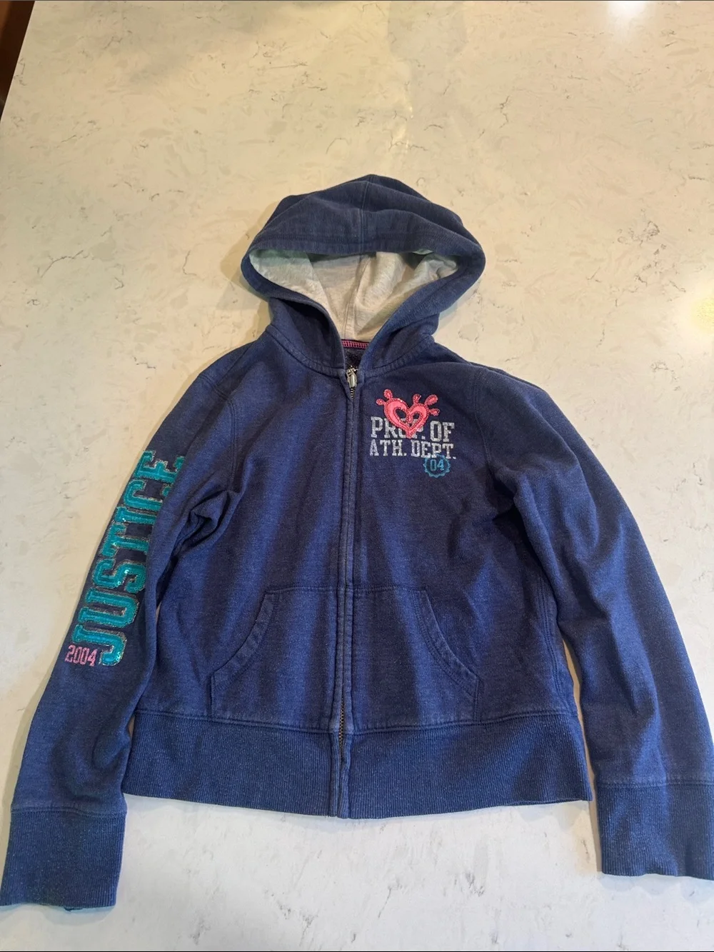 Justice Navy Zip Hoodie with Pink & Teal Accents